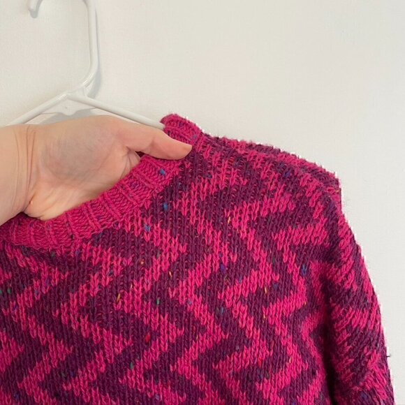 VINTAGE LIZ SPORT Magenta Pink Purple Chevron Stripe Tunic WOOL Blend Sweater M - Picture 5 of 10